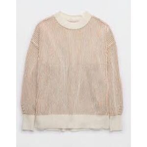 Aerie Cable Knit Fisherman Crewneck Butter Yellow Oversized Sweater, size XXS